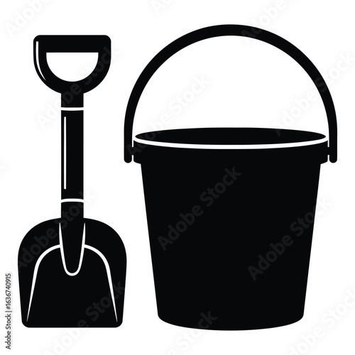 Vector art of sand bucket and shovel for beach play isolated on white background
