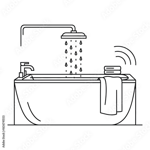 Vector art of bathtub with shower and smart speaker isolated on white background