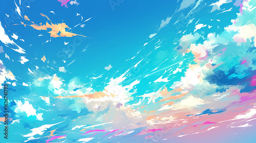 青空とカラフルなペイントスプラッシュイラスト　Generative AI