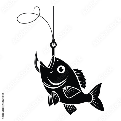 Vector art of fish caught on a hook isolated on white background