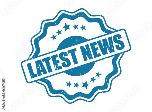 Decorative Border Latest News Blue Rubber Stamp for Headlines and Media
