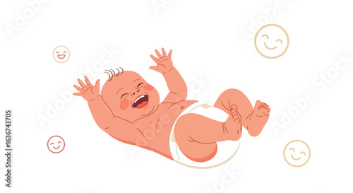 Joyful Baby Lying Down Surrounded by Smiling Faces, Expressing Happiness
