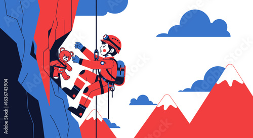 Rescuer Climber Saves A Stuffed Animal From A Difficult Mountain Climb