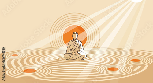 Monk In Meditation Zen Garden For Inner Peace And Contemplation Practice