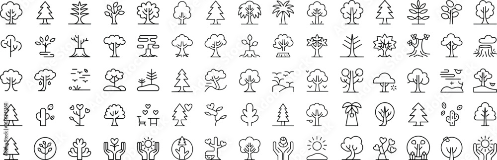 Fototapeta premium Plant growing line icons set, vector illustration