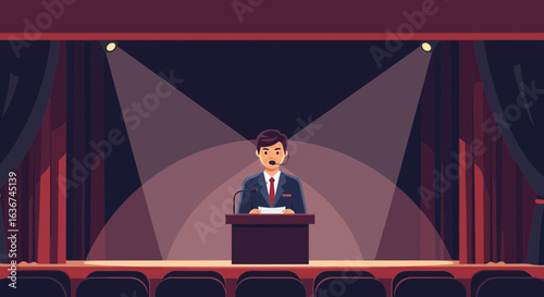 Motivational Speaker Giving an Inspiring Speech On Stage With Spotlights