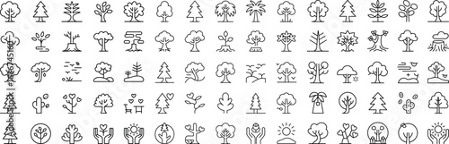 Plant growing line icons set, vector illustration