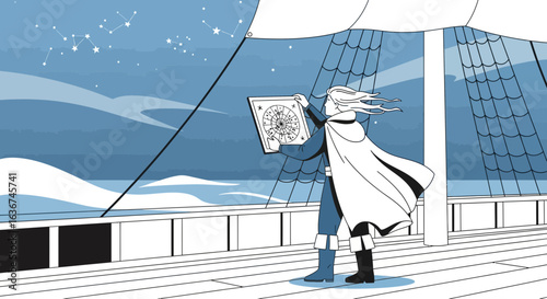 Navigating By Starlight Astrologer on a Ship Seeking Guidance From Constellations
