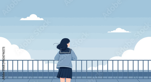 Lonely Teenager Girl Standing Admiring The Sky Illustration Aesthetic Image