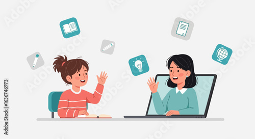 Online Tutoring Session Between Teacher and Student On Computer Device