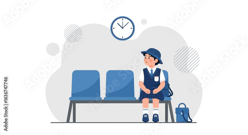 Pensive Girl Waiting for Class Time Sitting on a Bench At School