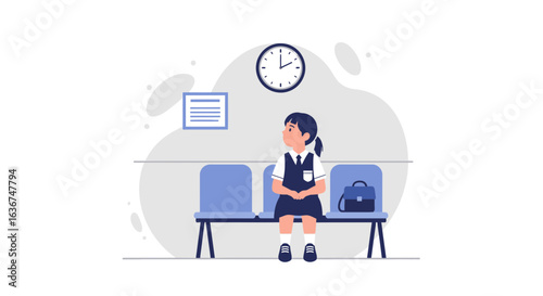 Pensive Schoolgirl Waiting Patiently In Hallway For Class To Start On Time