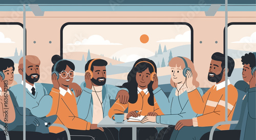 People Enjoying Music On a Train During a Trip With Nature View