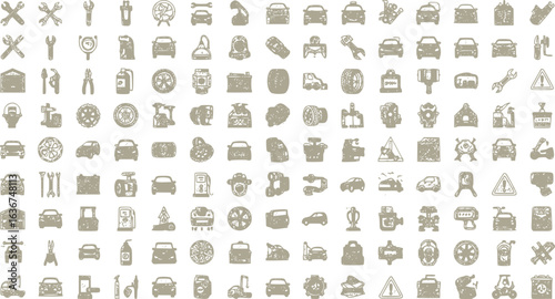 Car service, auto shop and garage with car motor oil components isolated icons set on white background
