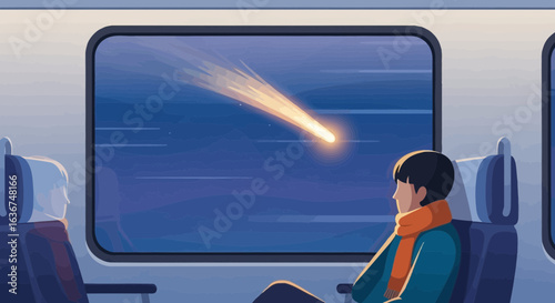 Man Looking At The Shooting Star From The Train Window At Night