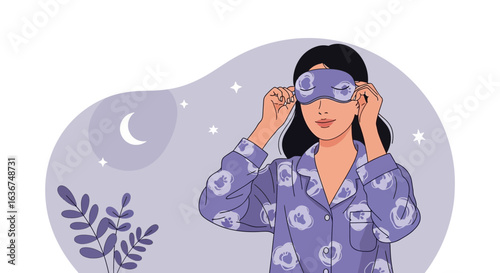 Preparing To Sleep With Mask Cartoon Illustration Good Night Concept