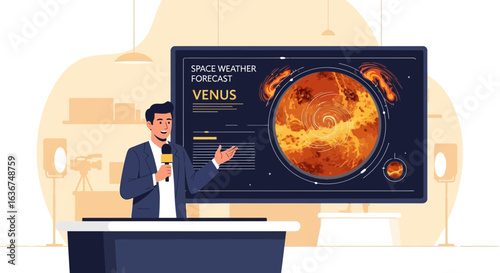 Presentation of space weather forecast with Venus and a presenter on TV or online