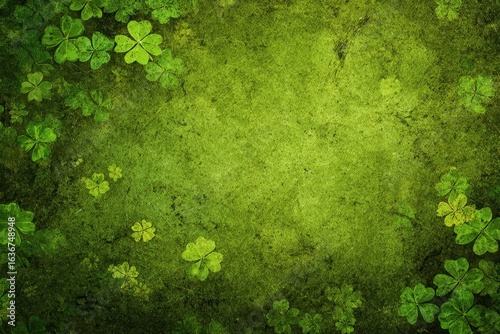 Green grunge background texture with copy space. St Patrick's day background