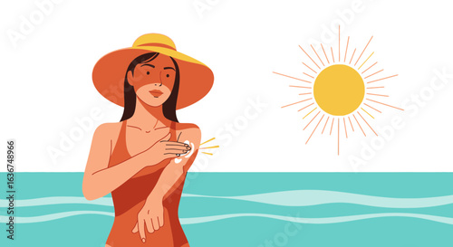 Protecting Skin From Sun Rays At The Sea While Enjoying Holiday Time