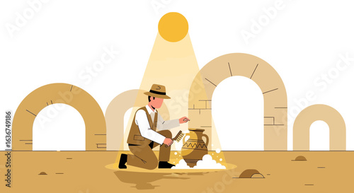 Man Unearthing Historical Artifacts With a Brush Underneath the Arches