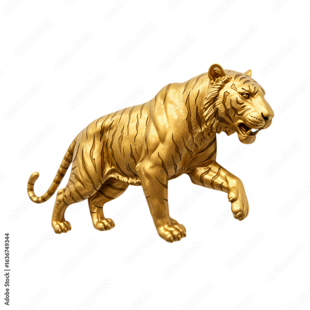Obraz premium Golden Tiger Statue: Majestic Sculpture, Powerful Animal Figure