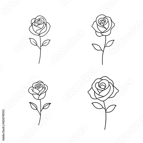 Minimal Rose & Floral Line Art Set – Single Line Vector Drawing