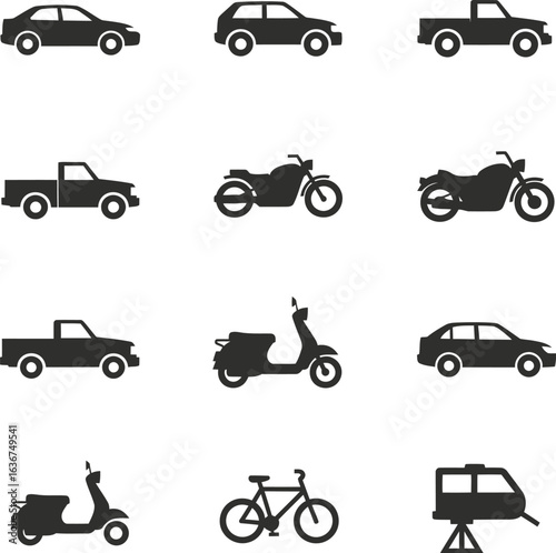 Wallpaper Mural Vector Car, Bike, and Bicycle Vehicles - Silhouette and Outline Styles Torontodigital.ca