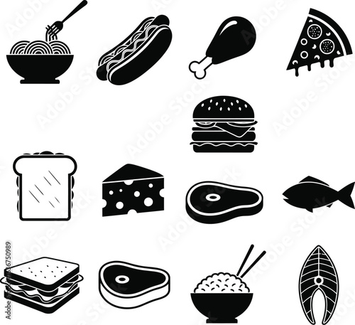 Burger, Pizza, and Sandwich Icons for Menus and UI Design