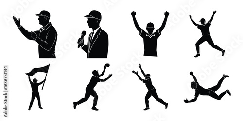 Collection of event and sports celebration silhouettes isolated on white background