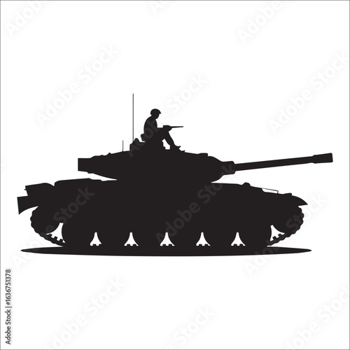 Vector silhouette of a heavy soviet tank with a powerful cannon and machine gun