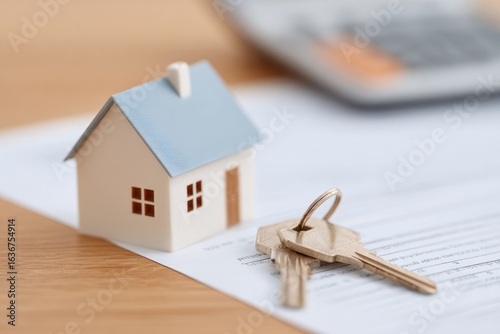 Miniature house model alongside keys and paperwork symbolizes ne