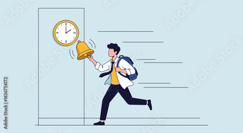Ringing Bell Student Hastens To Class On Time Management Education
