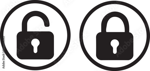 Two black and white symbols representing locked and unlocked status.