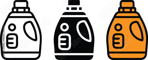 Laundry Detergent Bottle Icon Set Black White Color Outline Silhouette Vector Illustration