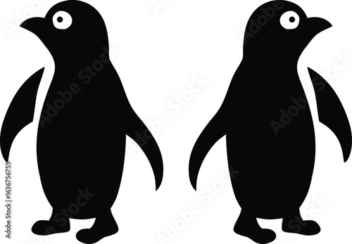 Cute cartoon penguin couple in love, isolated on a white background with a heart