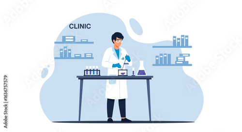 Scientist conducts research in a modern clinic laboratory with advanced equipment and technology for innovations and testing
