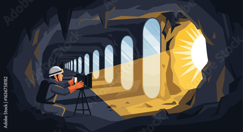 Underground Explorer Capturing Natural Wonders in a Deep Cave System