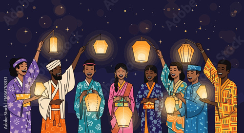United In Cultural Harmony Celebratory Lantern Festival At Nighttime