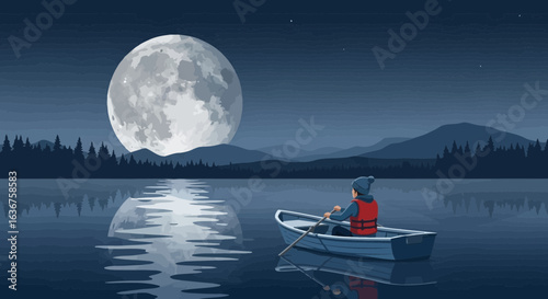 Serene Moonlight Row A Peaceful Night On The Lake Underneath The Moon
