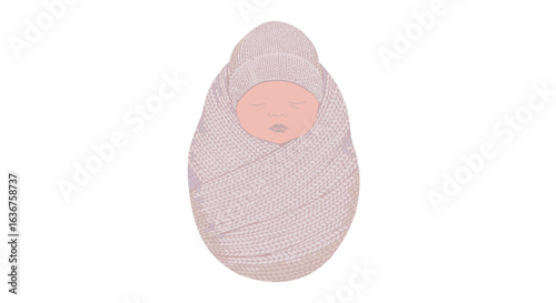 Serene Newborn Wrapped In Soft Knitted Blanket Illustration For Baby Products