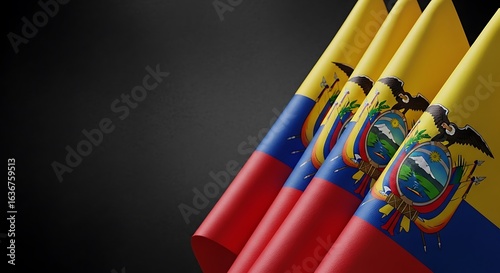 Ecuadorian Flags Wave Proudly Against a Dark Background