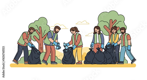 Volunteers Cleaning Up Environment With Garbage Bags During Earth Day Event