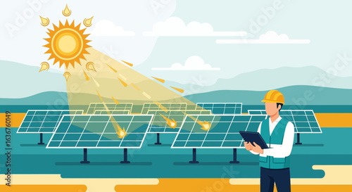 Solar Panel System Inspection By Engineer For Clean Energy Production