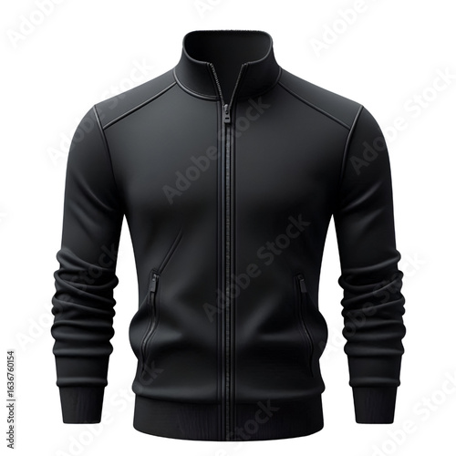 Blank black jacket template with quarter zip, isolated on white background