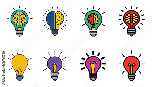 Colorful light bulbs showcase creative ideas and innovative thinking in business