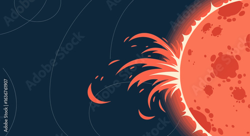 Stylized illustration of a solar flare emanating from a red planet surface