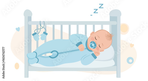 Sweet Dreams Little One Adorable Baby Sleeping Peacefully in Blue Crib