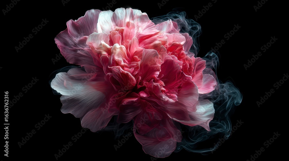 Pink Peony and Smoke on Black Background Pink Peony and Smoke on Black Background