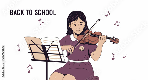 Young Girl Playing Violin For Back To School Ready To Embrace New Academic Year