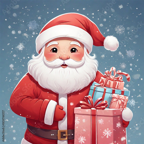 AdoSanta Claus illustration in kawaii style for holiday Christmas and New Year cards, banners and printing.be Illustrator Artwork